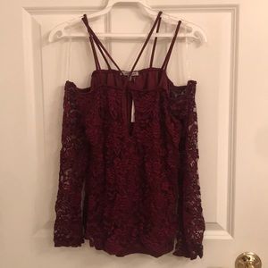 Strappy lace off shoulder top